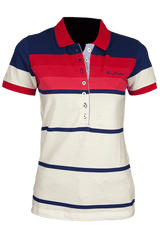 Women's striped collared short-sleeved cotton polo shirt - red