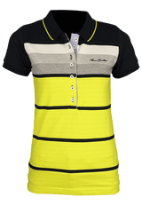 Women's striped collared short-sleeved cotton polo shirt - lemon yellow
