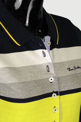 Women's striped collared short-sleeved cotton polo shirt - lemon yellow