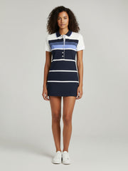 Women's striped collared short-sleeved cotton polo shirt - blue