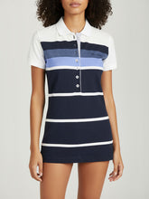 Women's striped collared short-sleeved cotton polo shirt - blue
