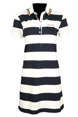Women's striped collared short-sleeved cotton dress.