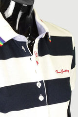 Women's striped collared short-sleeved cotton dress.