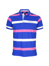 Men's striped collared short-sleeved cotton polo shirt - blue