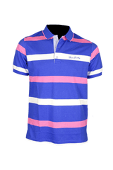Men's striped collared short-sleeved cotton polo shirt - blue