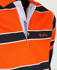 Men's striped collared short-sleeved cotton polo shirt - orange