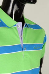 Men's striped collared short-sleeved cotton polo shirt - green