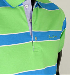 Men's striped collared short-sleeved cotton polo shirt - green