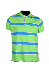 Men's striped collared short-sleeved cotton polo shirt - green