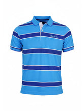 Men's striped collared short-sleeved cotton polo shirt - blue