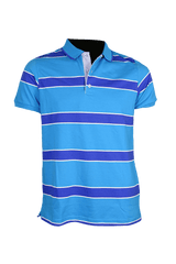 Men's striped collared short-sleeved cotton polo shirt - blue
