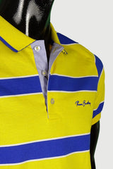 Men's striped collared short-sleeved cotton polo shirt - lemon yellow