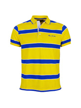Men's striped collared short-sleeved cotton polo shirt - lemon yellow