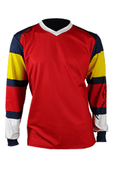 V-nyakú hosszú ujjú férfi technikai sport póló - piros