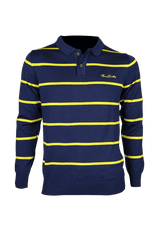 Men's cotton polo shirt with striped collar and 3 buttons - lemon yellow