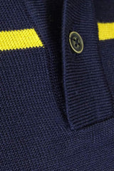 Men's cotton polo shirt with striped collar and 3 buttons - lemon yellow