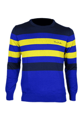 Csíkos környakú férfi pamut pulóver