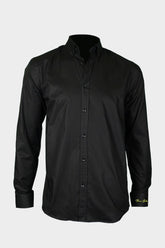 Egyszínű hosszúujjú legombolható galléros férfi oxford pamut ing - fekete