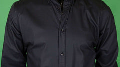 Egyszínű hosszúujjú legombolható galléros férfi oxford pamut ing - sötétkék