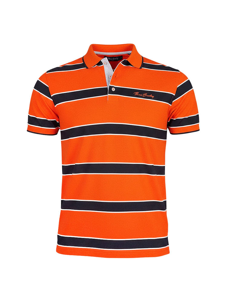 Men's striped collared short-sleeved cotton polo shirt - orange