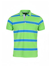 Men's striped collared short-sleeved cotton polo shirt - green
