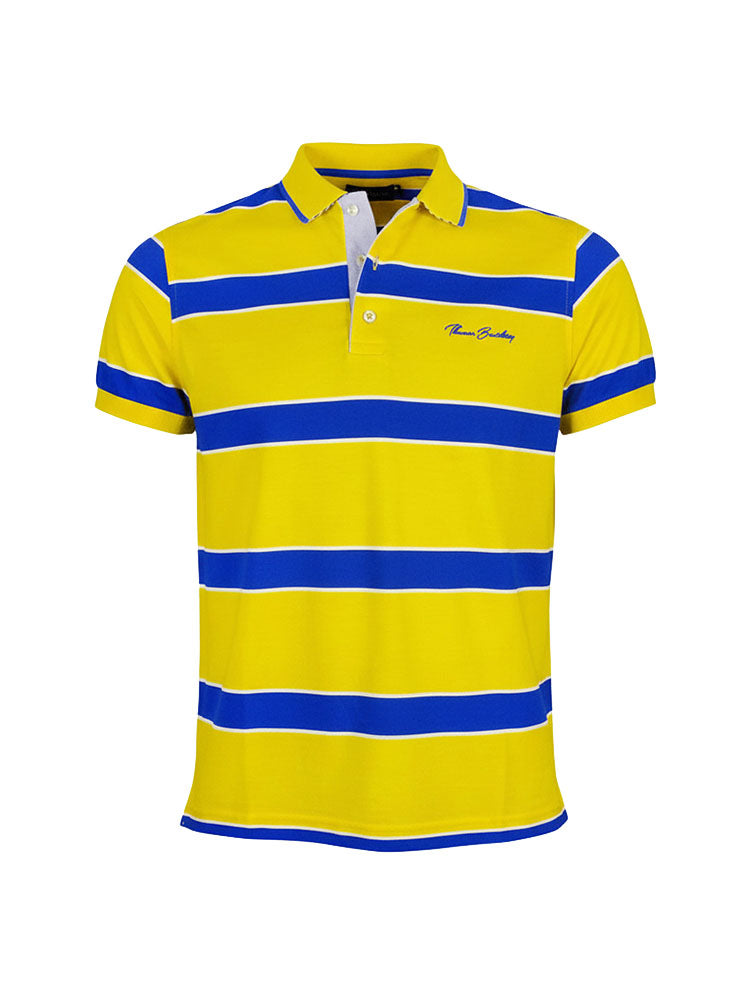 Men's striped collared short-sleeved cotton polo shirt - lemon yellow
