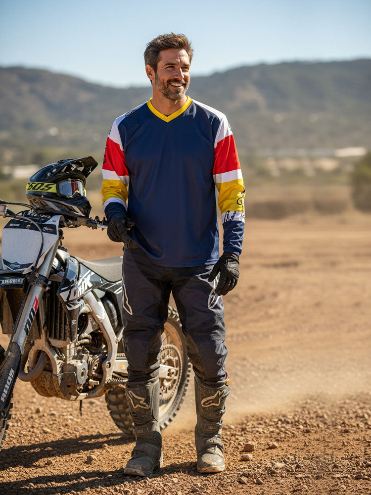 V-nyakú hosszú ujjú férfi technikai sport póló - kék