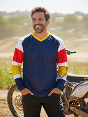 V-nyakú hosszú ujjú férfi technikai sport póló - kék