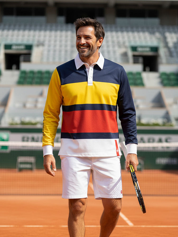 Galléros hosszú ujjú férfi technikai sport póló ujján feliratos