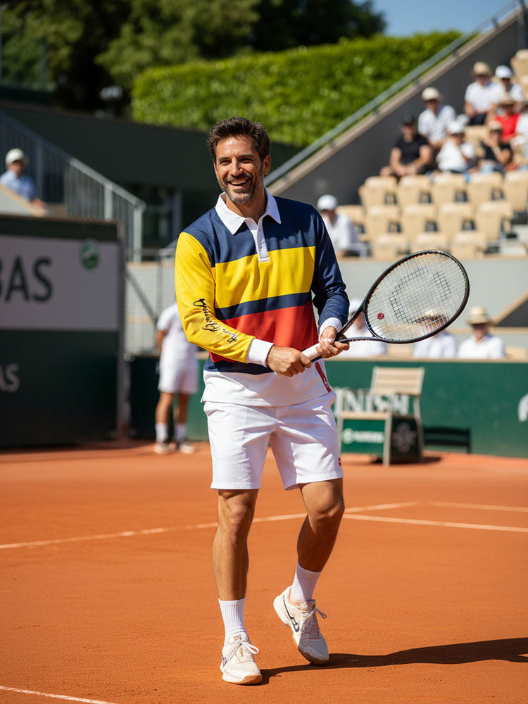 Galléros hosszú ujjú férfi technikai sport póló ujján feliratos