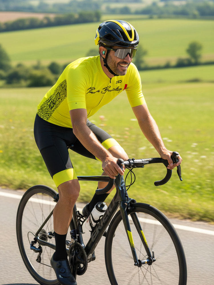 Limitált, sorszámozott kerékpáros pro mez és kantáros cargo nadrág szettben - citromsárga