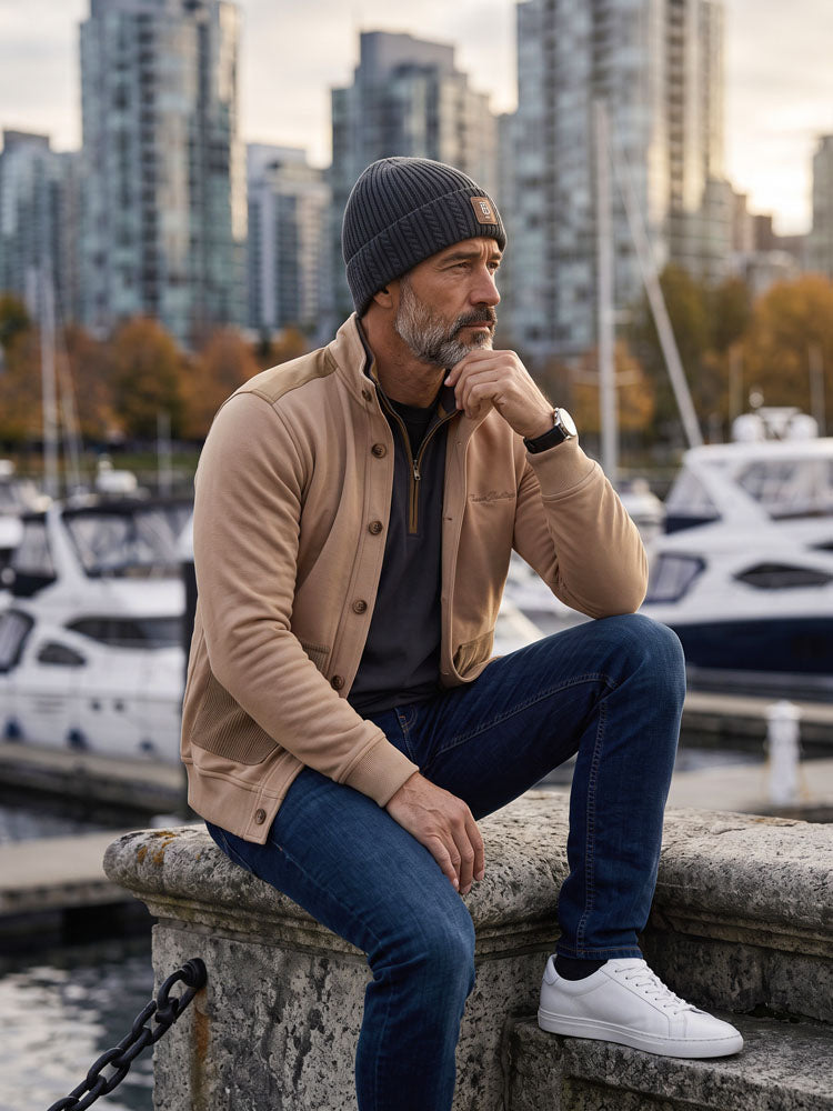 Beanie One - Darkgray | Kötött anyagában mintás beanie sapka (szürke)